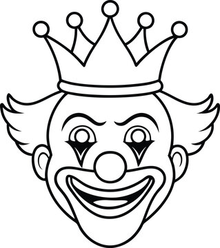 recommend clip art: clown with crown line art illustration black and white