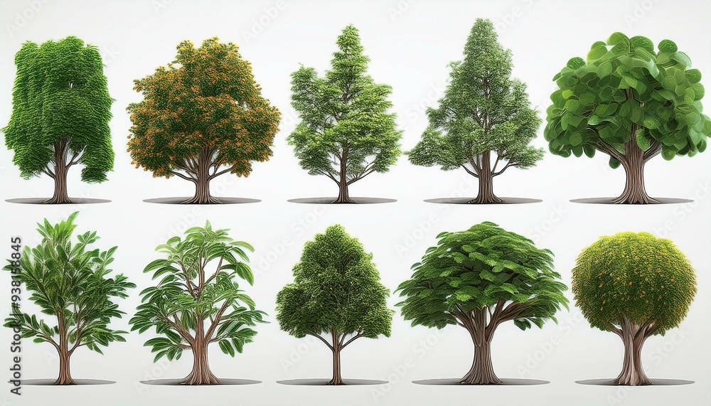 Aufkleber collection beautiful 3d trees isolated background , use for visualization in architectural design or
