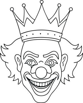 recommend clip art: clown with crown line art illustration black and white