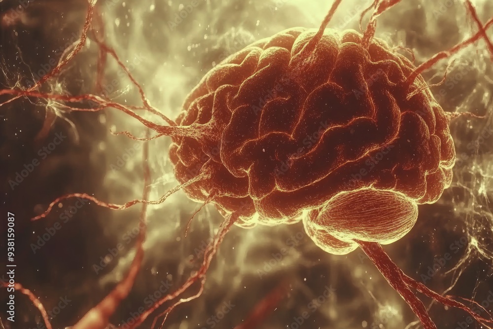 Aufkleber close up of a glowing brain surrounded by fiery neural networks symbolizing intense cognitive activi