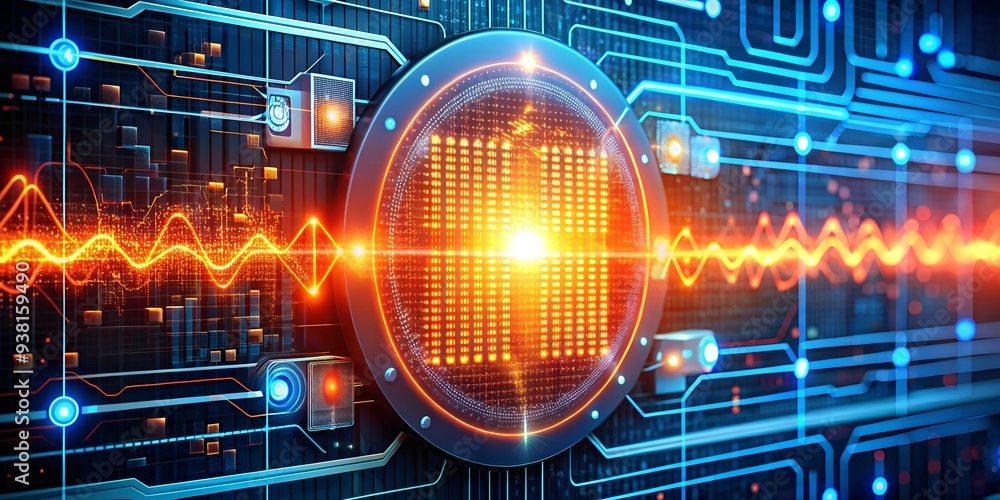 Poster quantum processor power: a futuristic cpu pulsates with energy, illuminating the intricate circuitry
