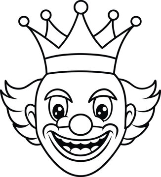 recommend clip art: clown with crown line art illustration black and white