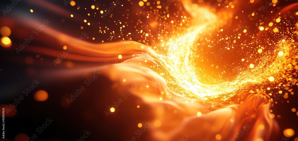Poster A stunning swirl of fiery hues with glittering particles, creating a mesmerizing visual effect of warmth and energy.