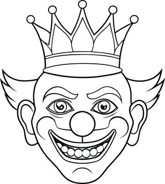recommend clip art: clown with crown line art illustration black and white