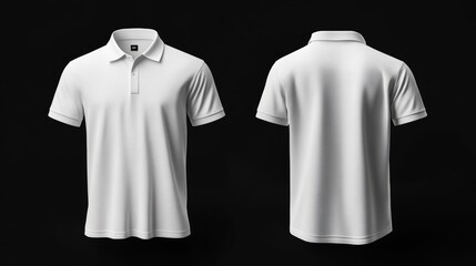 Plain White Polo Jersey Mockup. Front and Back View on Black Background