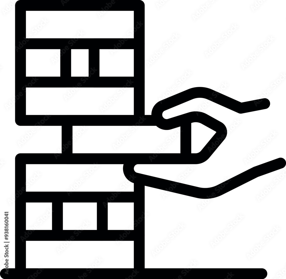 Poster line art vector icon of an architect building a sustainable modular home using prefabricated compone