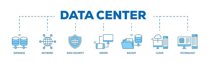 Data center icon infographic illustration concept with icon of database, network, data security, server, backup, cloud and technology icon png and easy to edit 