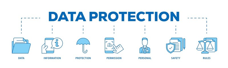 Data protection icon infographic illustration concept with icon of data, information, protection, permission, personal, safety and rules icon png and easy to edit 