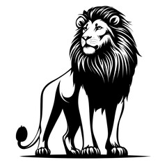 Obraz premium Black and white illustration of a majestic lion standing proudly.