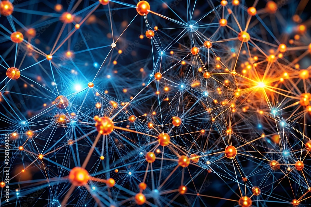 Poster cosmic network: a vibrant tapestry of interconnected nodes, pulsating with energy and data, symboliz