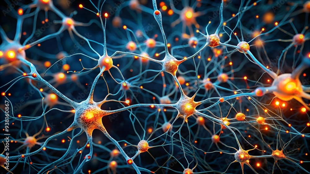 Poster neural network interconnectivity: a mesmerizing abstract illustration of a neural network, featuring