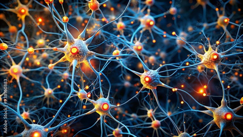 Poster neural network interconnectivity: a mesmerizing abstract illustration of a neural network, featuring
