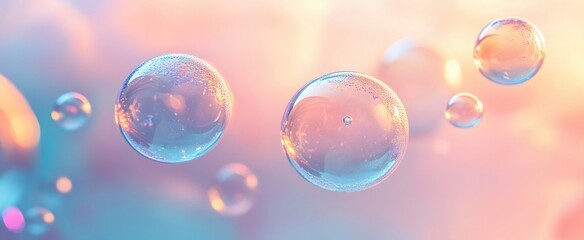 Gentle Banner with Soap Bubbles Floating Across Pastel Gradient Background