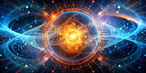 Quantum Energy: A mesmerizing abstract depiction of a glowing, swirling atom with a vibrant core, surrounded by swirling energy, representing the power and potential of quantum physics.  