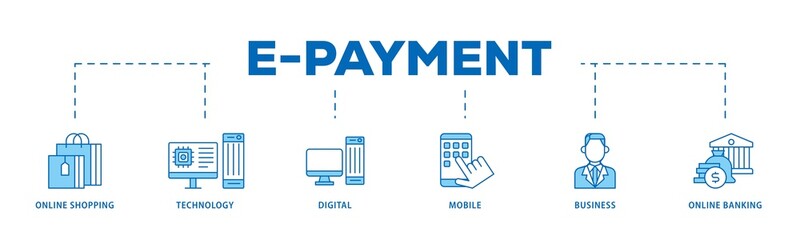 E Payment icon infographic illustration concept with icon of online shopping, technology, digital, mobile, business and online banking icon png and easy to edit 