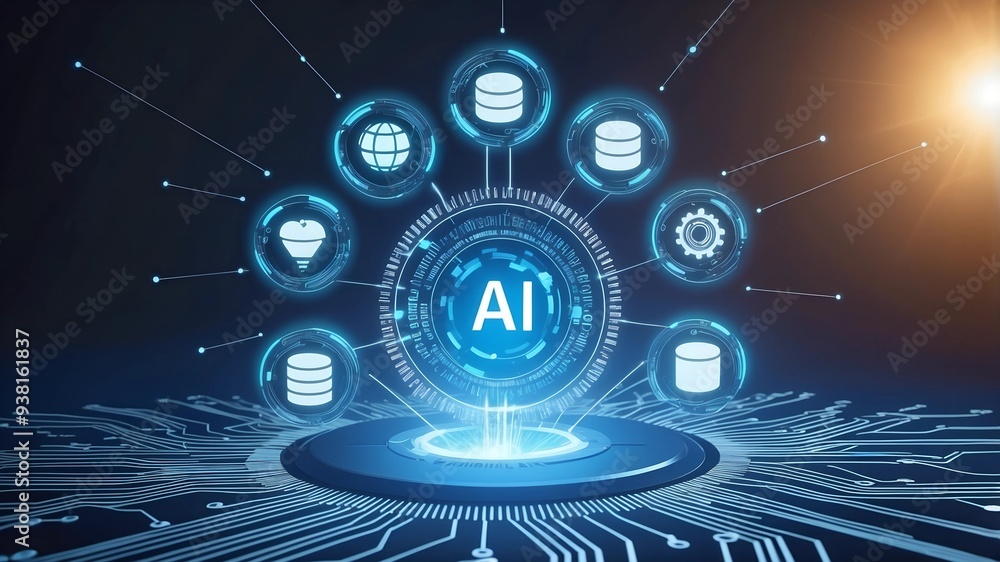 Poster ai revolution: a futuristic and abstract image of a glowing 