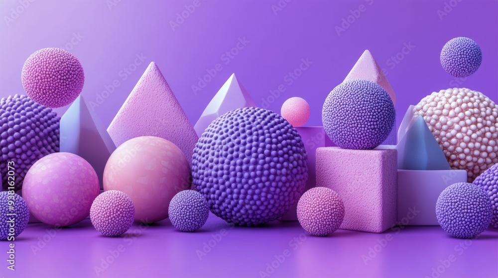Poster abstract geometric structures in shades of purple against a soft gradient background