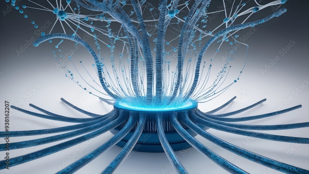 Aufkleber abstract network growth: a mesmerizing abstract artwork depicting a network of interconnected nodes,