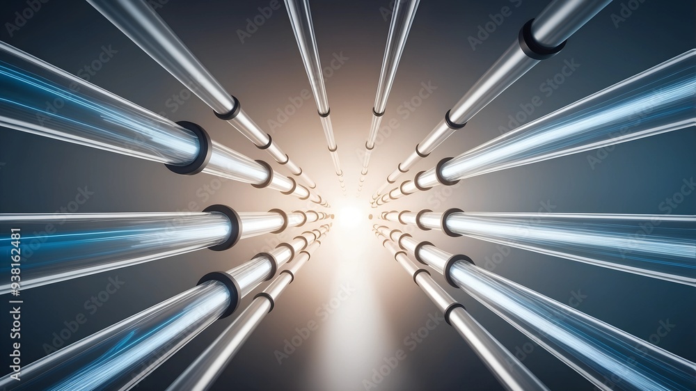 Poster pathway to innovation: a mesmerizing abstract image of a bright light at the end of a tunnel of chro