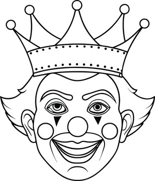 recommend clip art: clown with crown line art illustration black and white