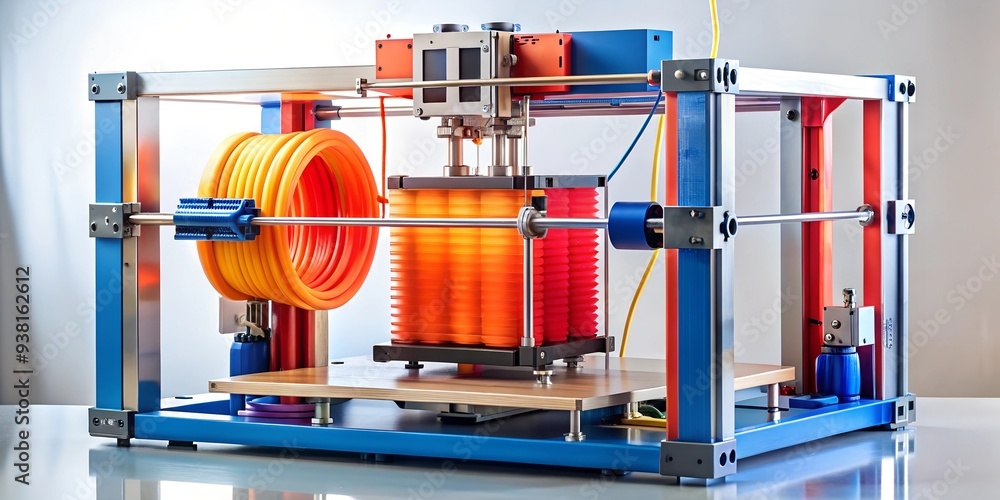 Poster 3d printing in action: a close-up view of a 3d printer in operation, showcasing its intricate mechan