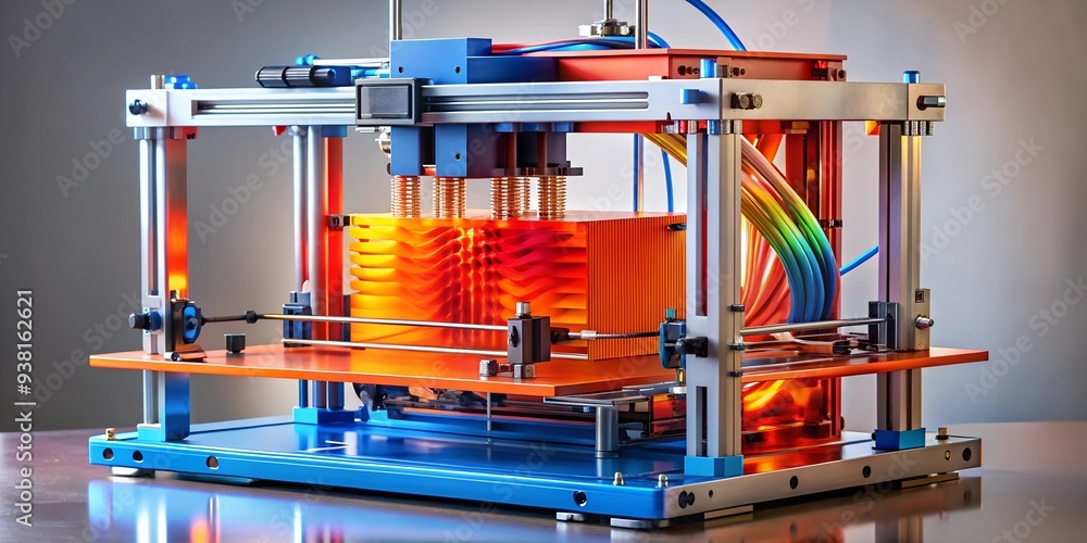 Poster 3d printing in action: a close-up view of a 3d printer in operation, showcasing its intricate mechan