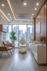 Fototapeta premium Modern reception area with sleek design and warm lighting in a contemporary setting