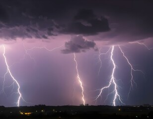 a dramatic electric background featuring jagged lightning strikes illuminating a stormy sky at night create with ai