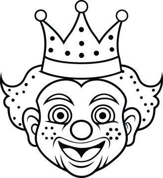 recommend clip art: clown with crown line art illustration black and white