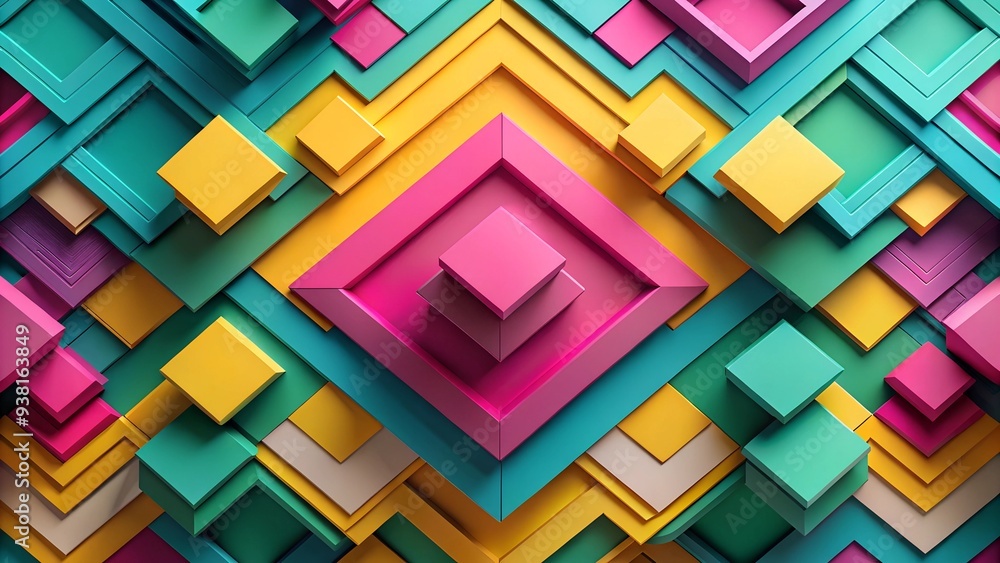 Poster Abstract Geometric Pattern: Vibrant and dynamic, this mesmerizing abstract pattern features a captivating arrangement of colorful squares and diamonds, creating a visually stunning and intricate desig