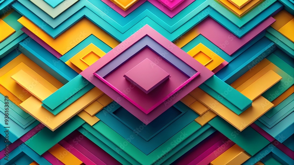 Poster Abstract Geometric Pattern: Vibrant and dynamic, this mesmerizing abstract pattern features a captivating arrangement of colorful squares and diamonds, creating a visually stunning and intricate desig