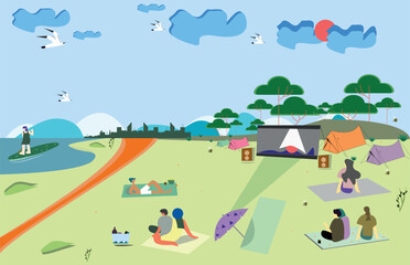 People on a Picnic, People on a Camping Trip - Cinema Under the Starry Sky: A Picnic in Nature