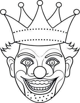 recommend clip art: clown with crown line art illustration black and white