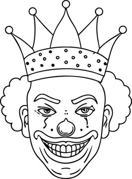 recommend clip art: clown with crown line art illustration black and white