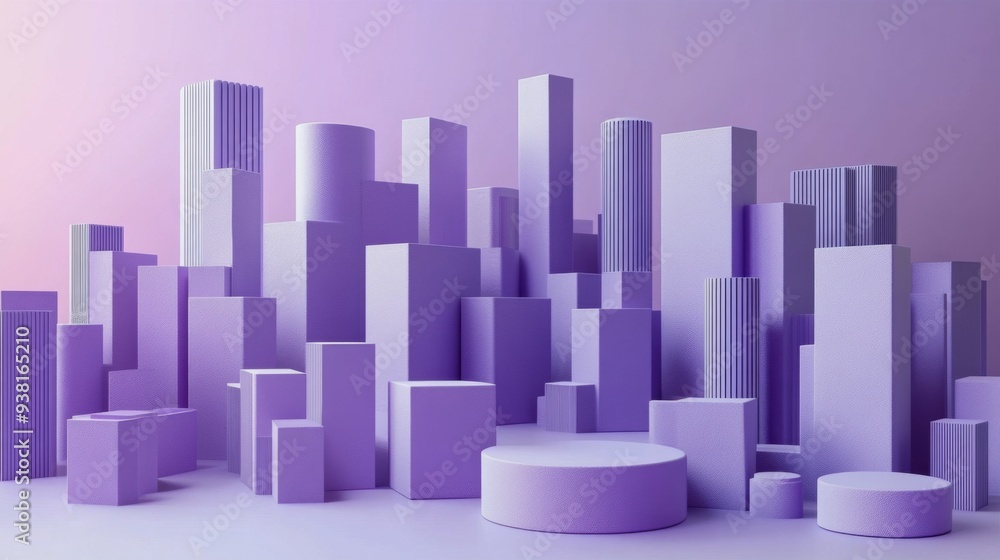 Poster abstract geometric structures in shades of purple against a soft gradient background