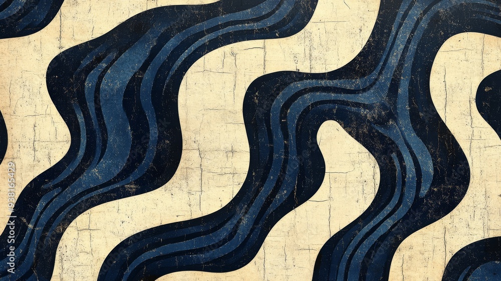 Aufkleber abstract blue wave pattern on textured background with varying line thickness