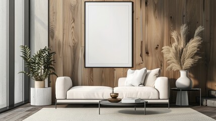 mock up poster frame , interior background , interior space , living room , contemporary style