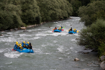 Rafting on the Noce river, Val di Sole, Trentino Alto Adige, Italy.