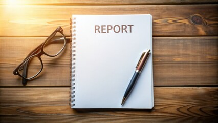 Blank Report Cover With Space For Text, Placed On A Desk With A Pen And Eyeglasses