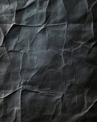 Crumpled black paper texture background with subtle creases and folds showcasing depth and character