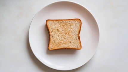 Top-View of a Single White Plate with a Simple Piece of Bread on a Clean Surface