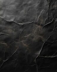 Textured black paper surface with visible cracks and creases in an abstract design at close range