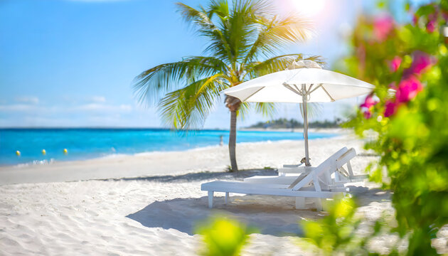 chaise longue au bord d'une plage durant les vacances dans un cadre paradisiaque
