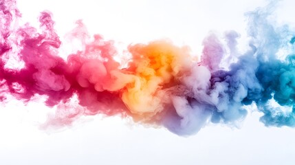 Fototapeta premium Smoke Bomb Explosion: A burst of colorful smoke from a smoke bomb, with plumes billowing out on a crisp white background. 