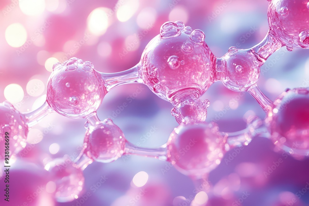 Poster pink molecular majesty: a 3d render of a vibrant pink molecule structure, its interconnected spheres