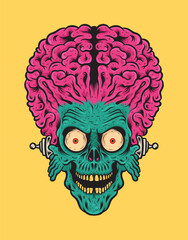 Head of Retro Vintage Alien With Big Brain Vector Illustration