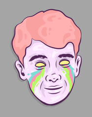 Sad Boy Crying Rainbow Vector Illustration