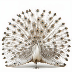 Obraz premium elegant white peacock with feathers spread, isolated on white background