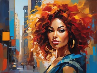 An illustration of a woman with brown curly hair