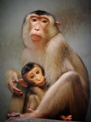 Potrait Mother Southern Boar-Tailed Macaque breastfeeding her baby, 24 August 2024 Indonesia